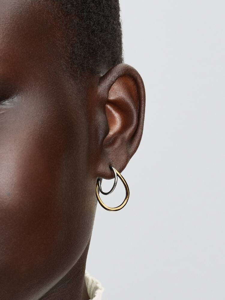 Organically Shaped Two-Tone Double Hoop Earrings - Sterling Silver/14ct Gold Plated