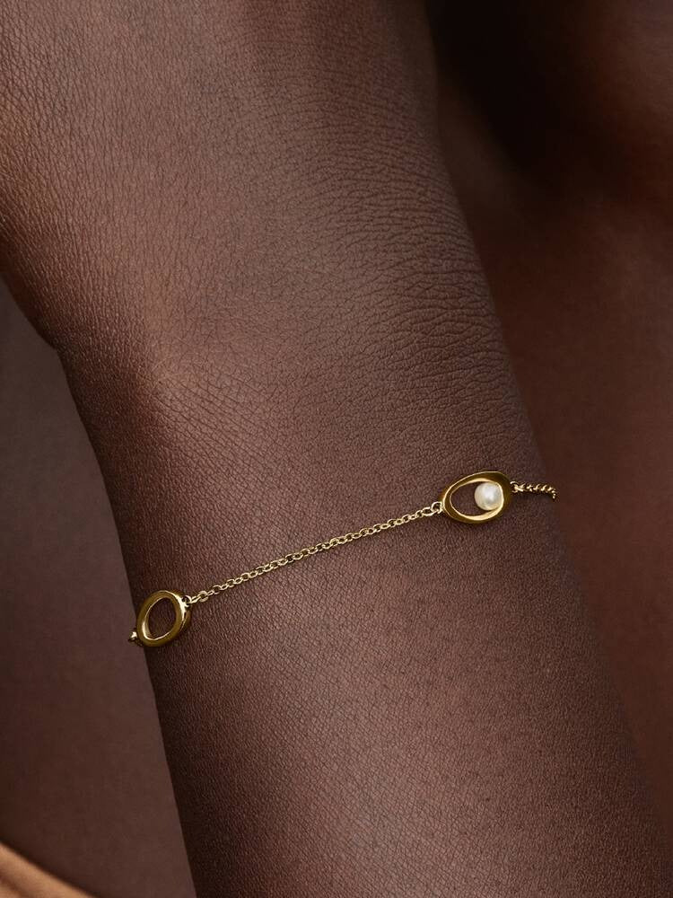 Organically Shaped Oval & Treated Freshwater Cultured Pearl Bracelet - 14ct Gold Plating