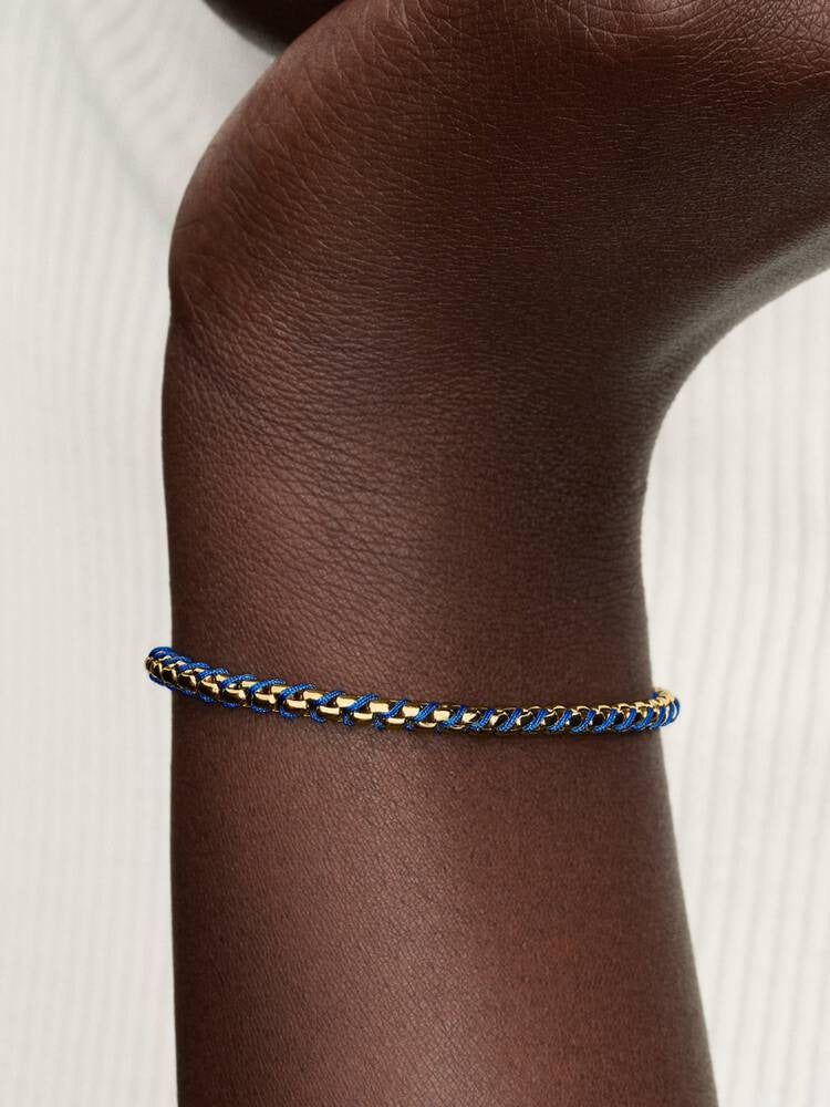 Blue Cord Box Chain Bracelet - 14ct Gold Plating
