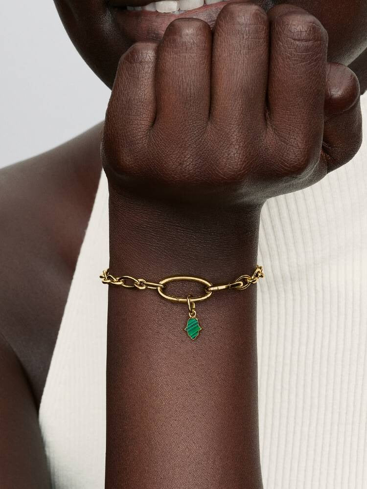 Green Hamsa Hand Mini Dangle Charm - 14ct Gold Plating