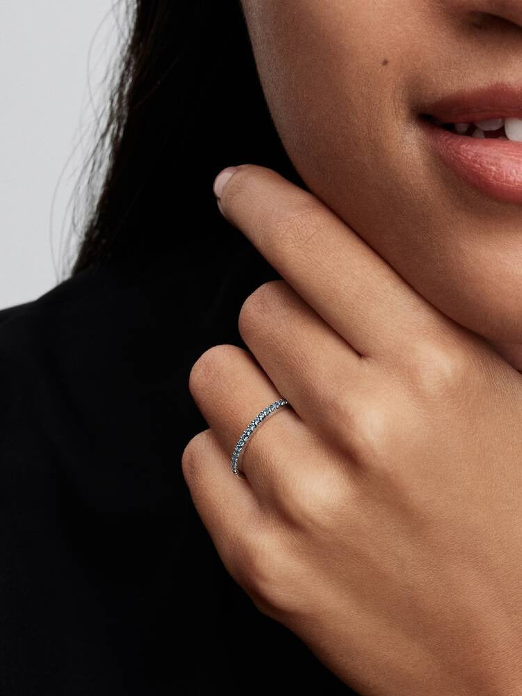 Sparkling Aquamarine Half-Eternity Band Ring - Sterling Silver
