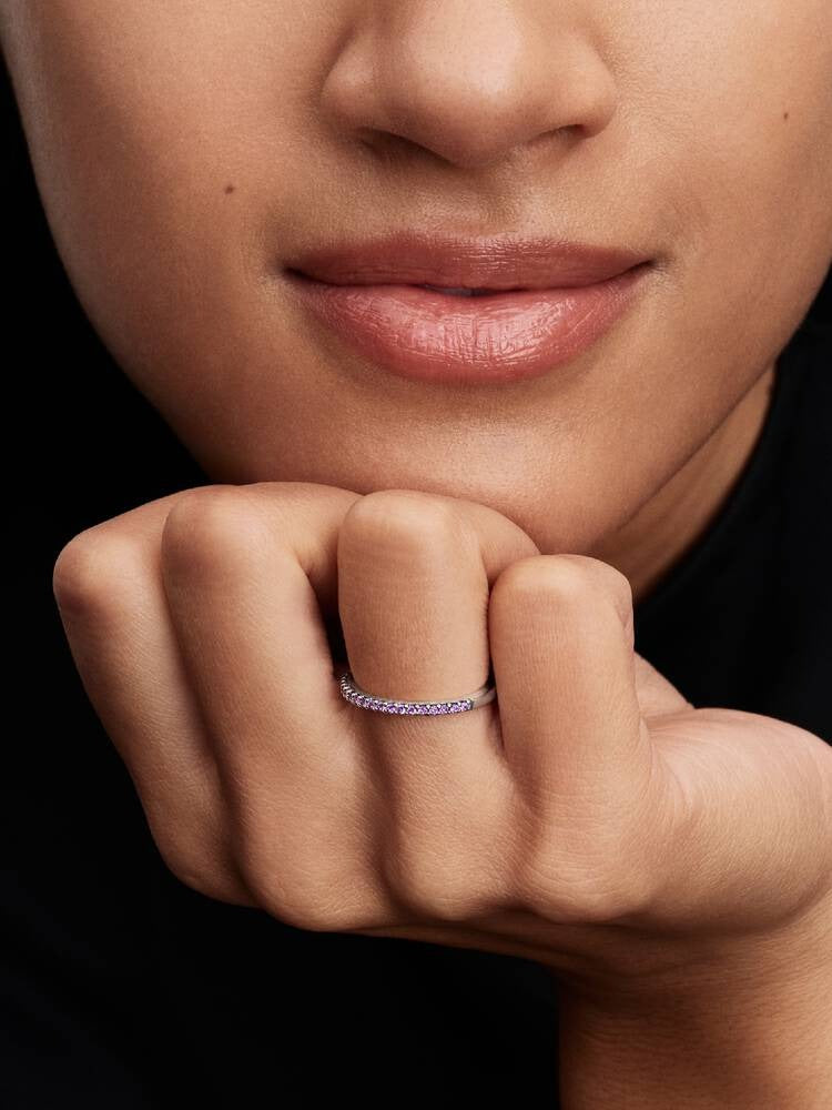 Sparkling Purple Half-Eternity Band Ring - Sterling Silver
