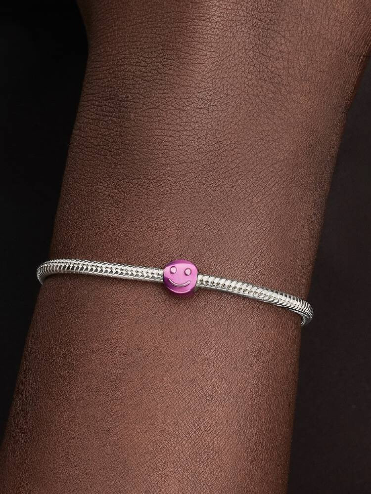 Pink Happy Face Mini Charm - Sterling Silver