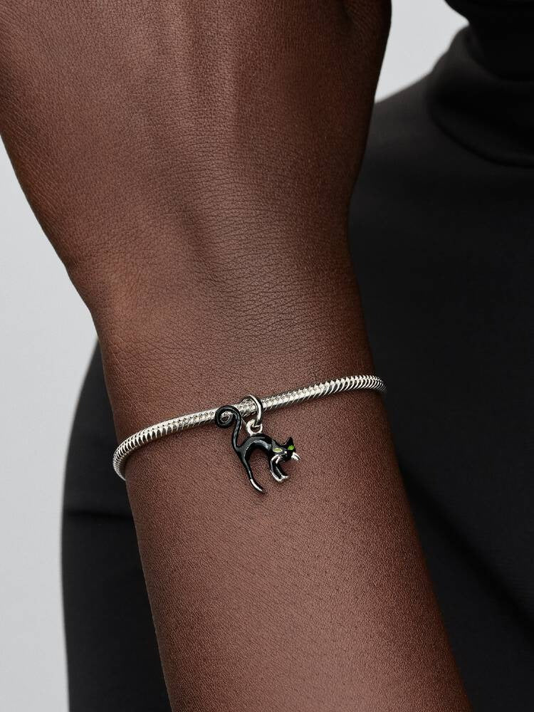 Black Cat Dangle Charm - Sterling Silver