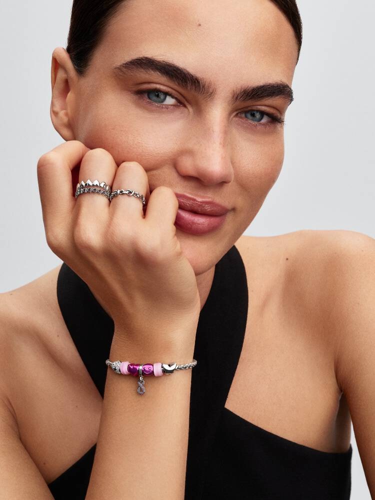 Pink Happy Face Mini Charm - Sterling Silver