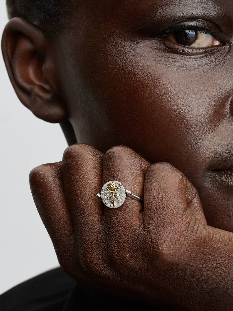 Rose Reversible Medallion Ring - 14ct Gold Plating