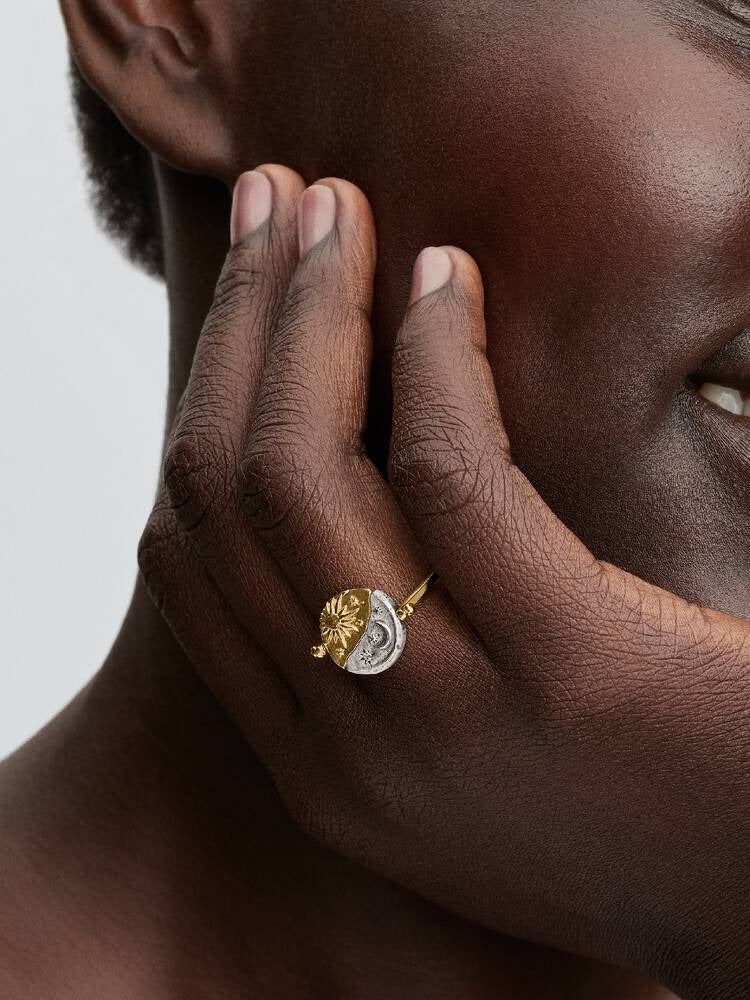 Sun & Moon Reversible Medallion Ring - 14ct Gold Plating