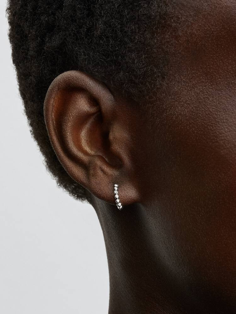Beaded Huggie Hoop Earrings - Silver - 294823C01