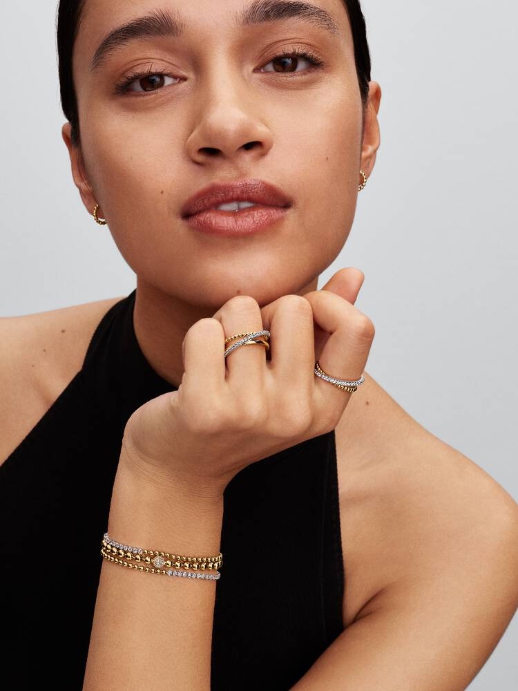 Beaded Huggie Hoop Earrings - 14ct Gold Plated - 264823C01