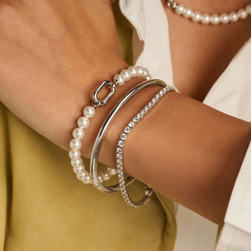 Pearl Bracelet with Chain - Silver