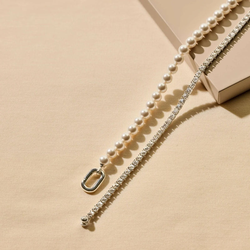 Pearl Bracelet with Chain - Silver