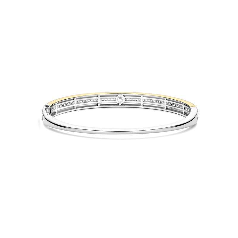Contrast Tricolor Zirconia Bangle - Silver/Gold/Rose