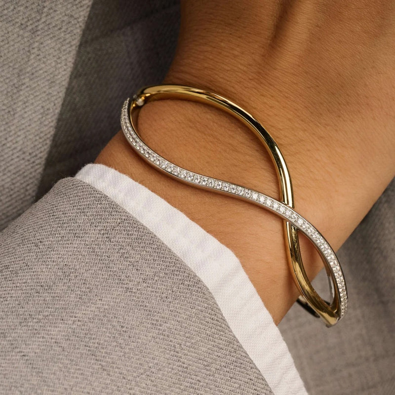 Organic Open Zirconia Bangle - Silver/Gold