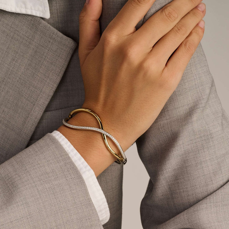 Organic Open Zirconia Bangle - Silver/Gold