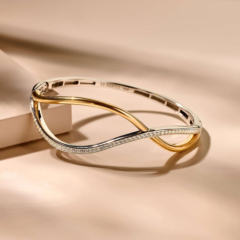 Organic Open Zirconia Bangle - Silver/Gold
