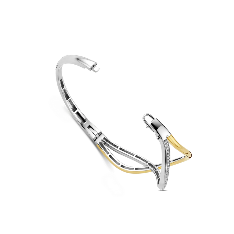 Organic Open Zirconia Bangle - Silver/Gold