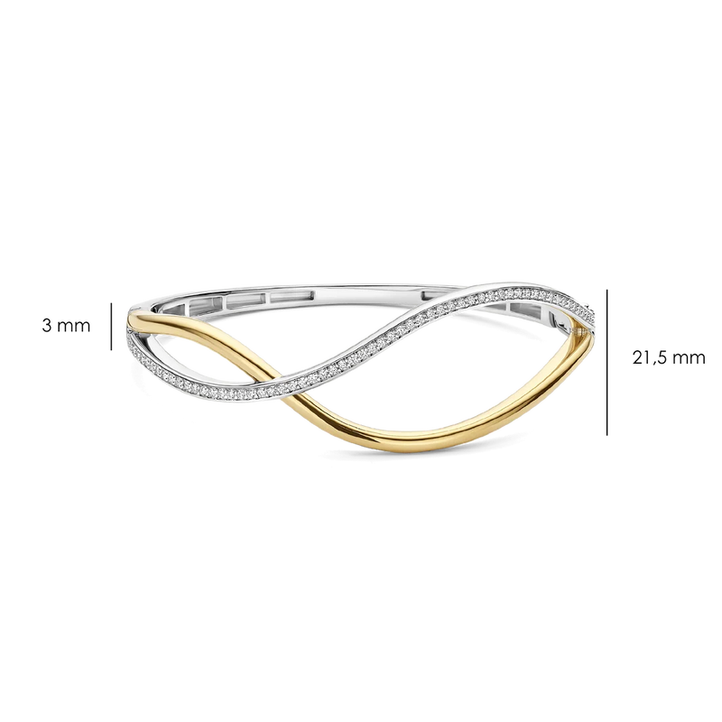 Organic Open Zirconia Bangle - Silver/Gold