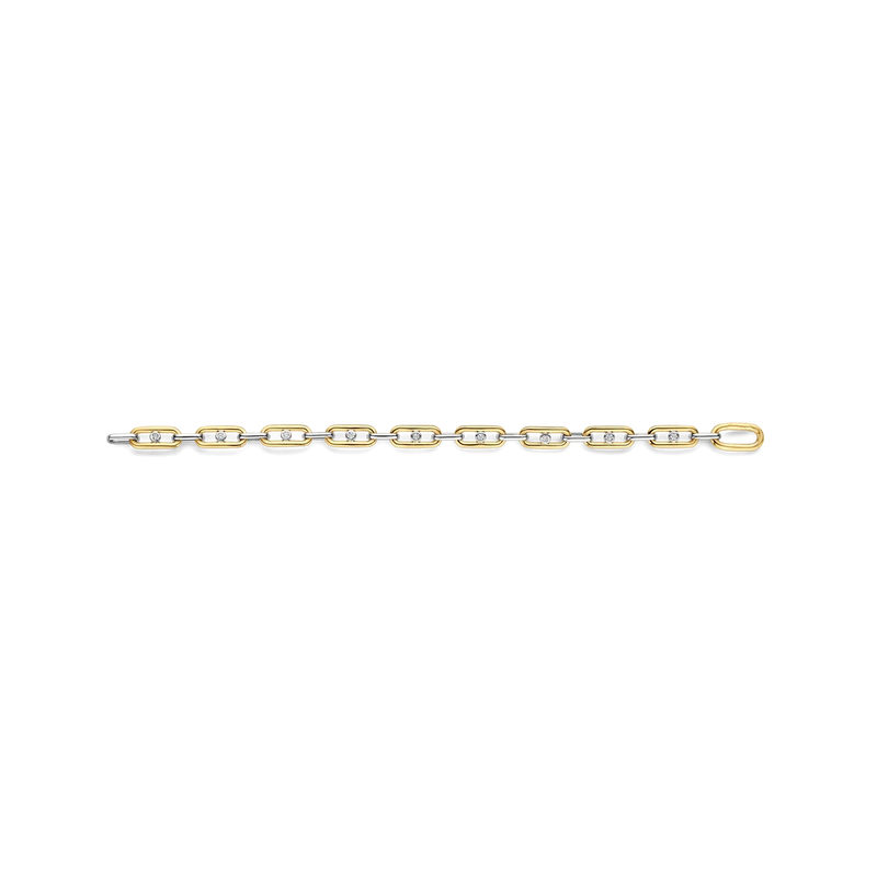Chunky Open Link Bracelet with Round Zirconia - Silver/Gold