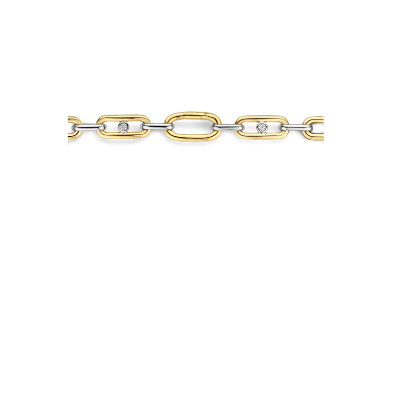 Chunky Open Link Bracelet with Round Zirconia - Silver/Gold