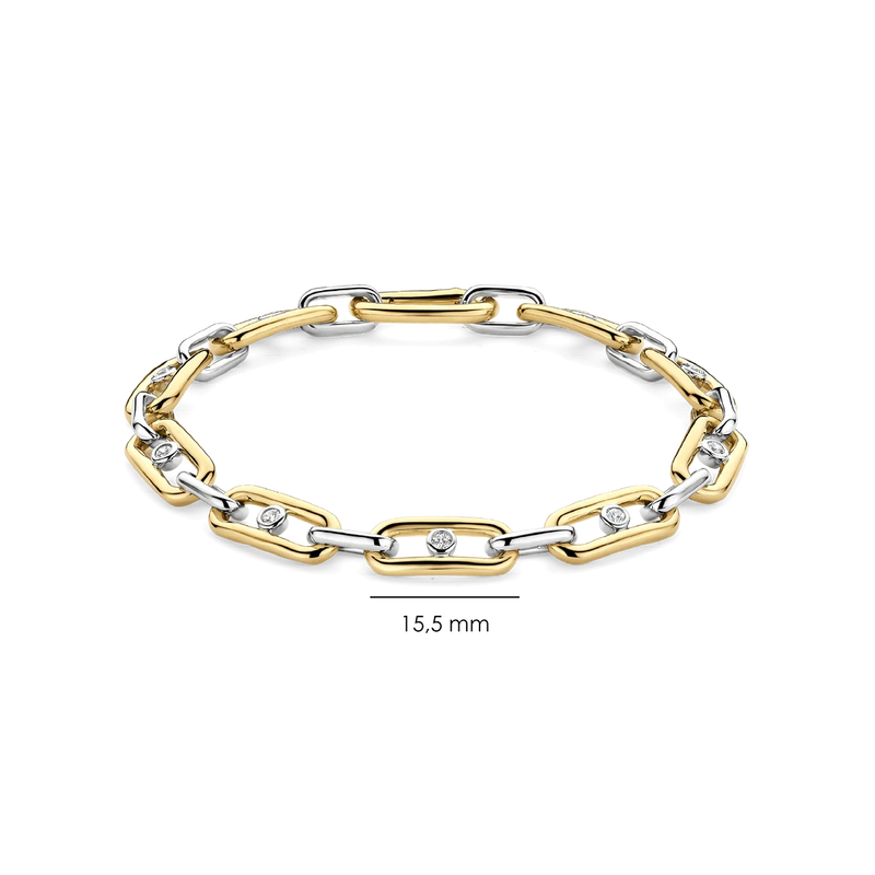 Chunky Open Link Bracelet with Round Zirconia - Silver/Gold