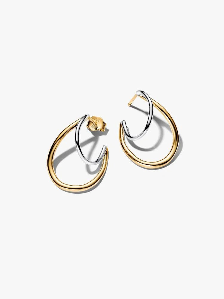 Organically Shaped Two-Tone Double Hoop Earrings - Sterling Silver/14ct Gold Plated