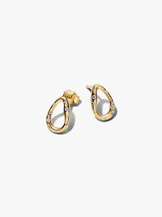 Organically Shaped Stone-Set Oval Stud Earrings - 14ct Gold Plating