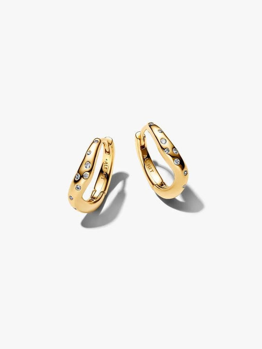 Organically Shaped Stone-Set Hoop Earrings - 14ct Gold Plating