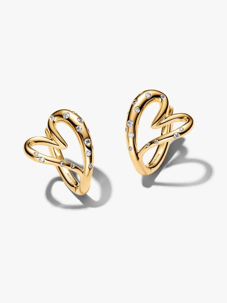 Organically Shaped Stone-Set Heart Hoop Earrings - 14ct Gold Plating