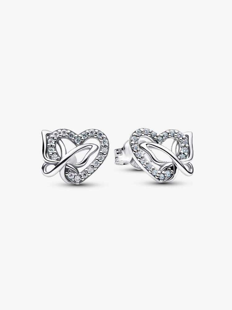 Entwined Heart & Butterfly Stud Earrings - Sterling Silver - 294476C01