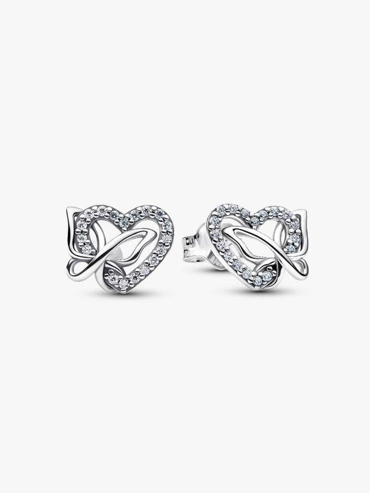 Entwined Heart & Butterfly Stud Earrings - Sterling Silver - 294476C01