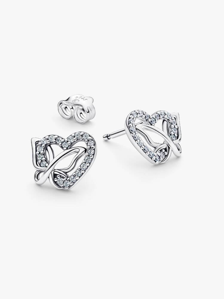 Entwined Heart & Butterfly Stud Earrings - Sterling Silver - 294476C01