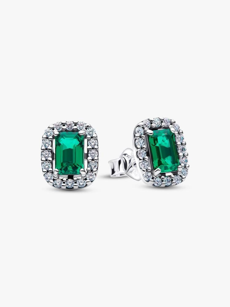 Sparkling Rectangular Stud Earrings, Royal Green - Sterling Silver - 294501C01