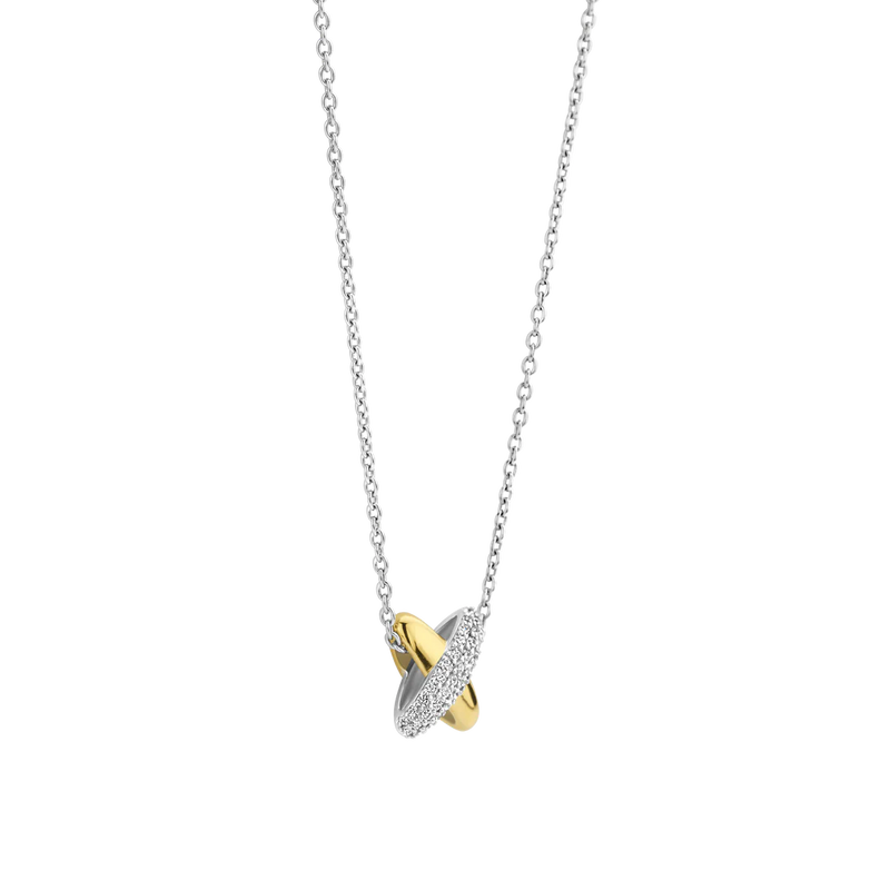 Crossed Link CZ Pendant - Silver/Gold - 34003ZY/42