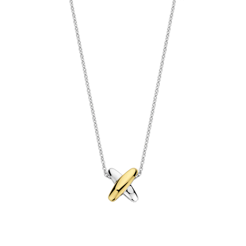 Crossed Link CZ Pendant - Silver/Gold - 34003ZY/42