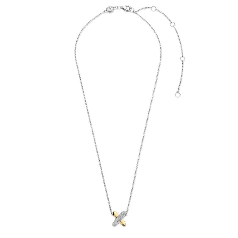 Crossed Link CZ Pendant - Silver/Gold - 34003ZY/42