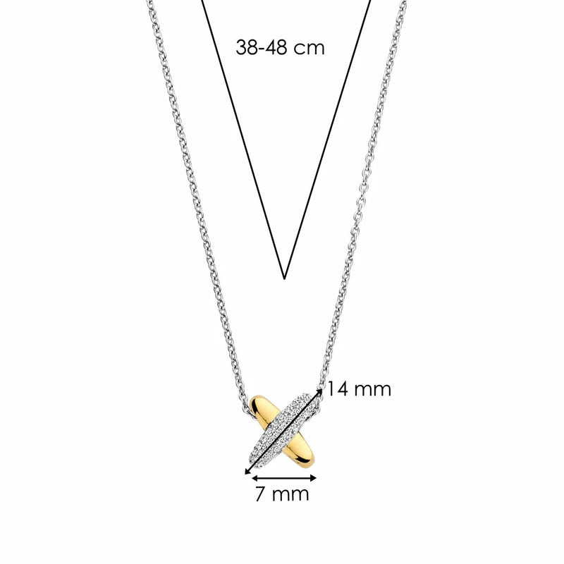 Crossed Link CZ Pendant - Silver/Gold - 34003ZY/42