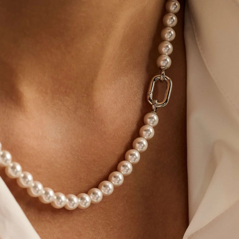 Pearl Necklace with chain - Silver