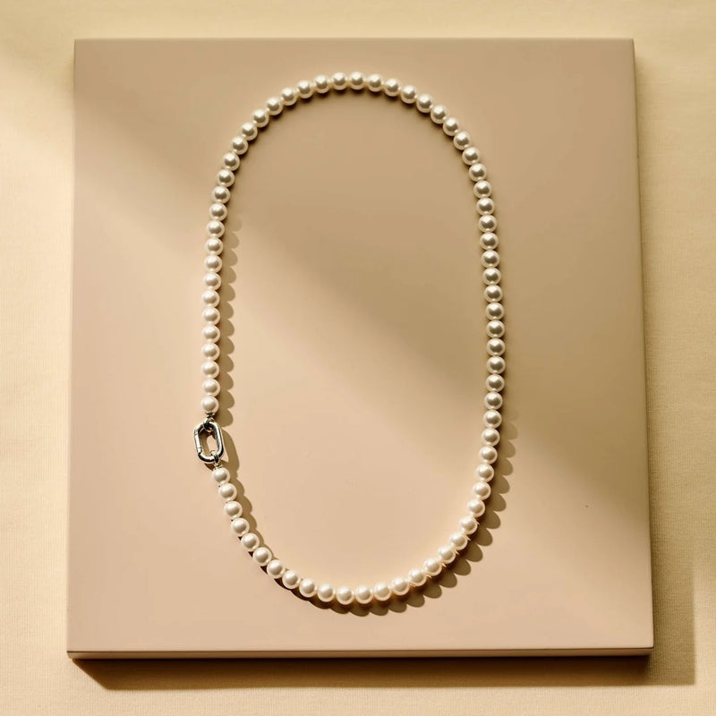 Pearl Necklace with chain - Silver