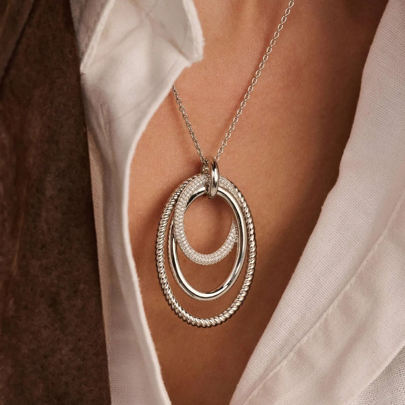 Layered Structure Necklace - Silver - 34127ZI/40
