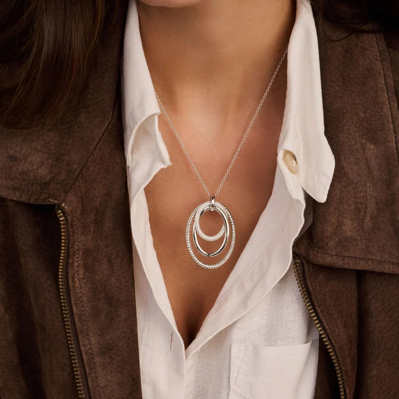 Layered Structure Necklace - Silver - 34127ZI/40