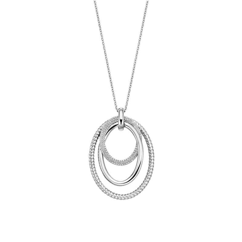 Layered Structure Necklace - Silver - 34127ZI/40