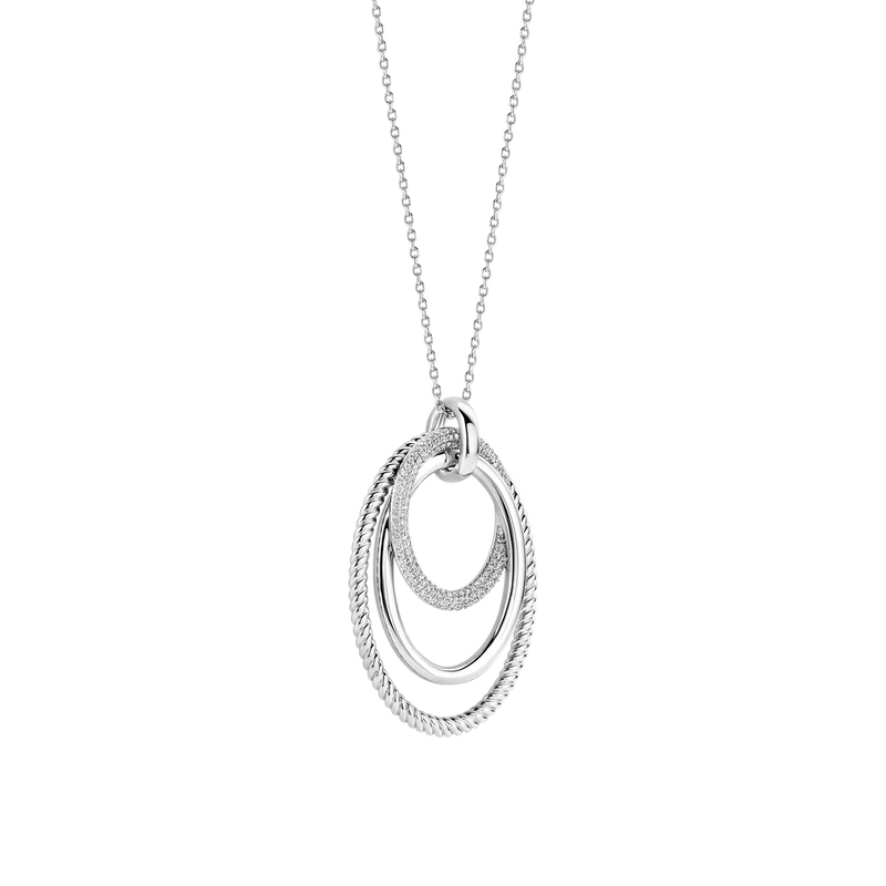 Layered Structure Necklace - Silver - 34127ZI/40