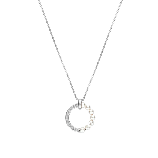 Pearl Zirconia Circle Necklace - Silver