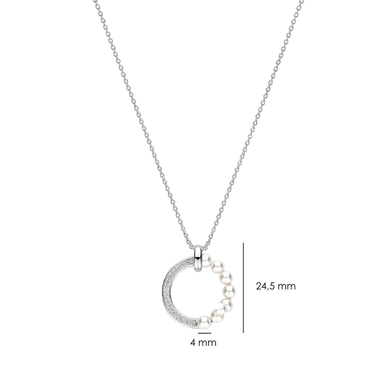 Pearl Zirconia Circle Necklace - Silver