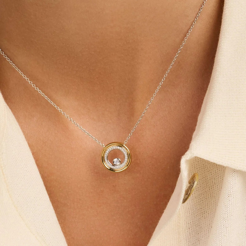 Zirconia Double Circle Necklace - Gold/Silver