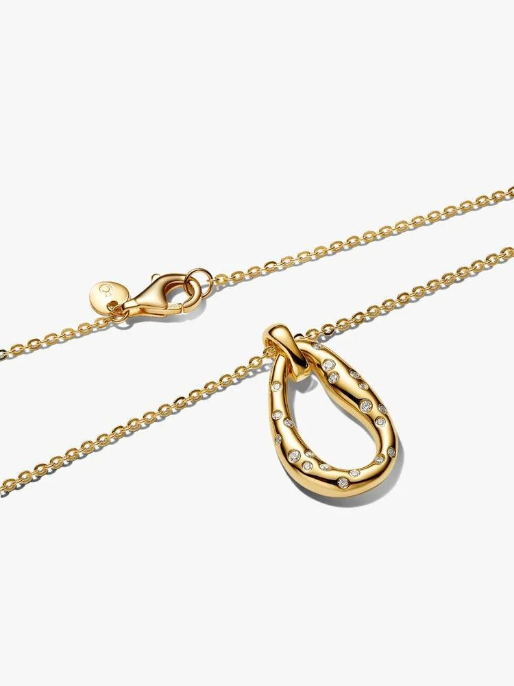 Organically Shaped Stone-Set Pendant Necklace - 14ct Gold Plating