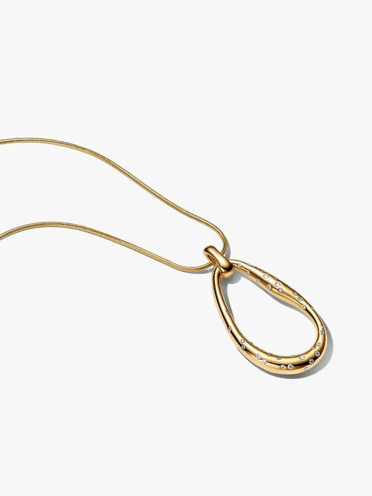 Organically Shaped Stone-Set Statement Pendant Necklace - 14ct Gold Plated