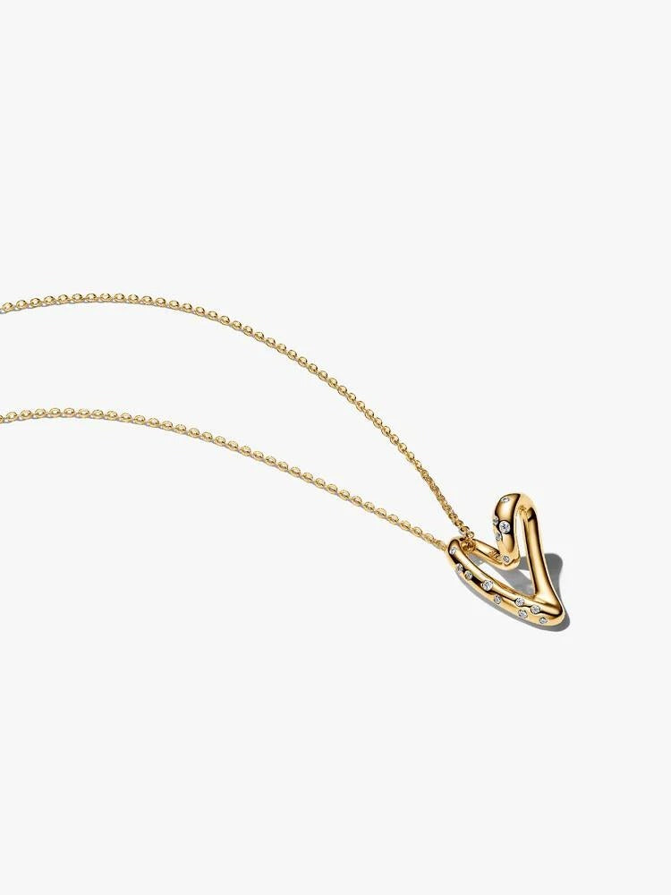 Heart Pendant Necklace with Cubic Zirconia - 14ct Gold Plating