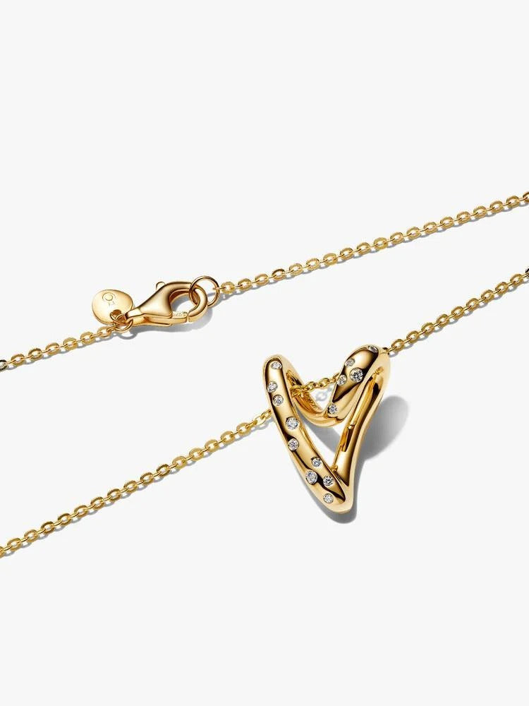 Heart Pendant Necklace with Cubic Zirconia - 14ct Gold Plating