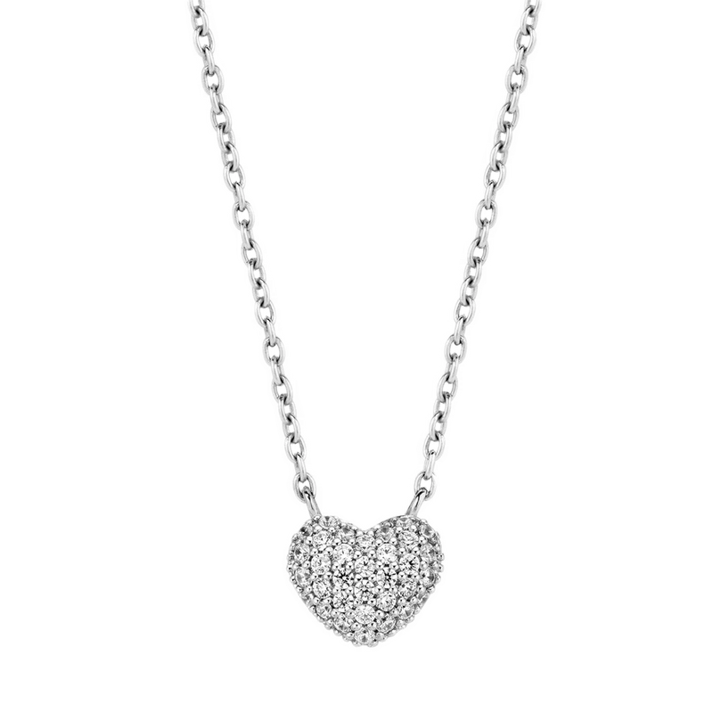Milano Pavé Heart Necklace - Silver - 3899ZI/42